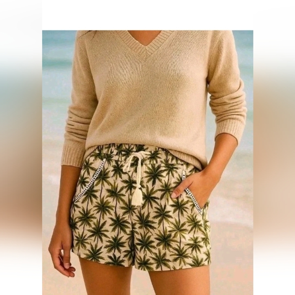 Briggs Linen Blend Pull-On Shorts Palm Tree Print Women's Size S New w/Tags
